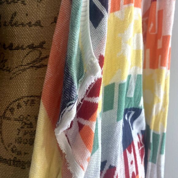 Umgee Southwestern Print Rainbow Cardigan Fringe Waterfall Front Size Medium - Picture 2 of 5